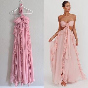 Selfie Leslie Santiago Cut-Out Ruffle Maxi Dress Blush